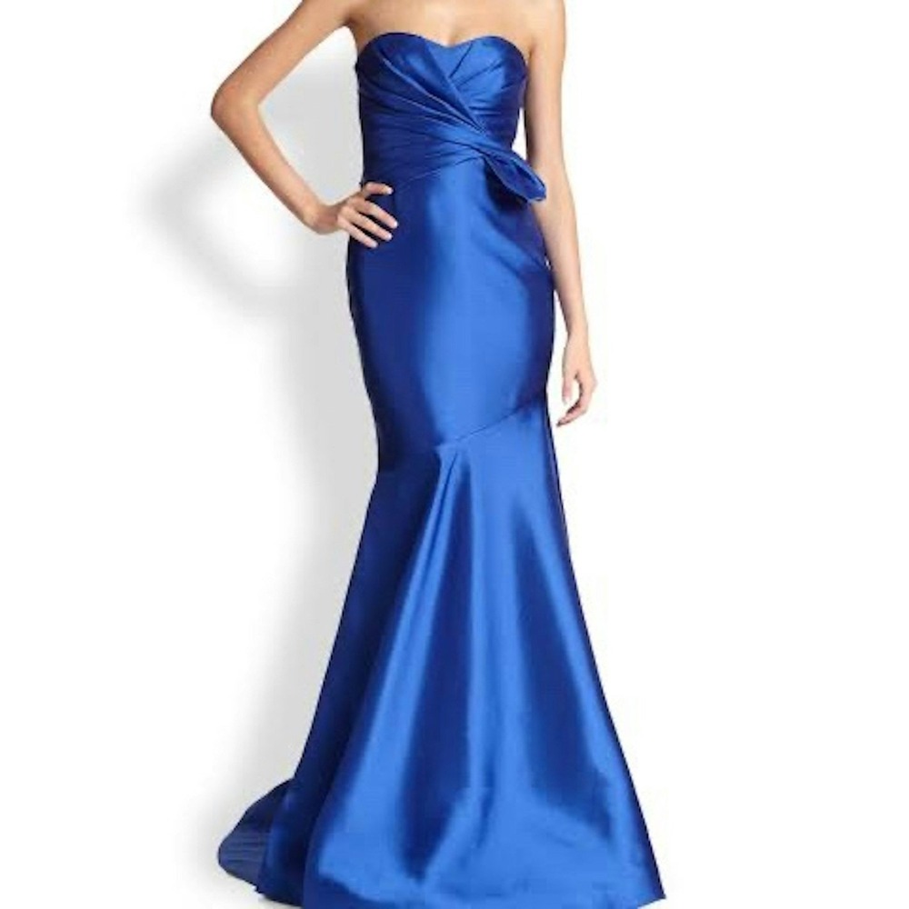 Badgley‎ Mischka Clear Skies Gown Royal Blue Strapless Mermaid Dress 4 Wedding
